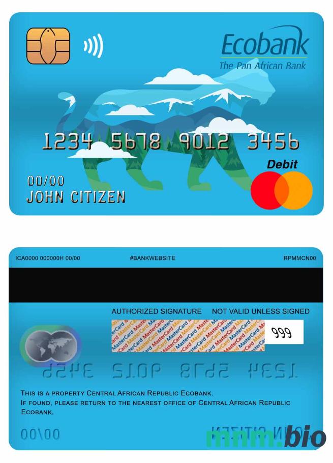 Central African Republic Ecobank master debet karta przykład w formacie PSD
